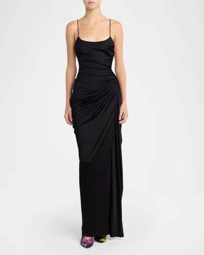 Versace Draped Viscose Liquid Jersey Gown In Black