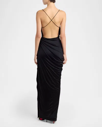 Versace Draped Viscose Liquid Jersey Gown In Black