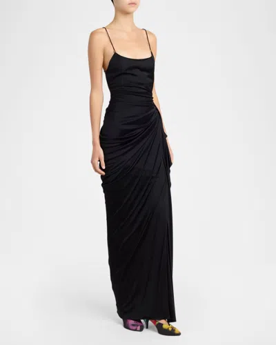 Versace Draped Viscose Liquid Jersey Gown In Black