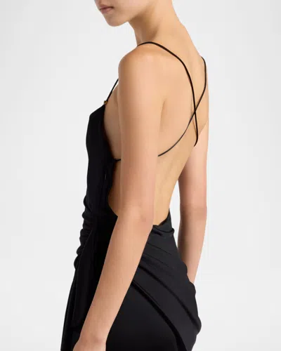 Versace Draped Viscose Liquid Jersey Gown In Black