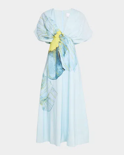 Acler Glamorgan Floral V-neck Maxi Dress In Blue