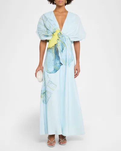 Acler Glamorgan Floral V-neck Maxi Dress In Blue