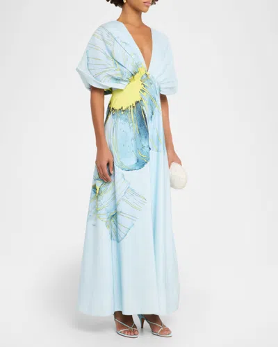 Acler Glamorgan Floral V-neck Maxi Dress In Blue