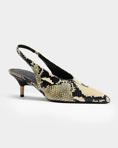 Khaite Bella 55 Python Print Leather Slingback Pumps In Gray