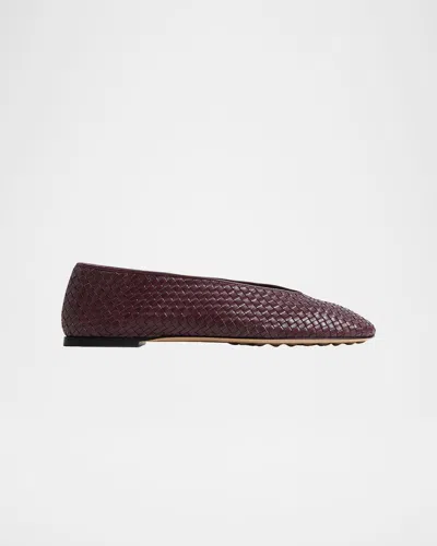 Bottega Veneta Women Rosa Flat Leather Ballerinas With Intrecciato Motif In Brown