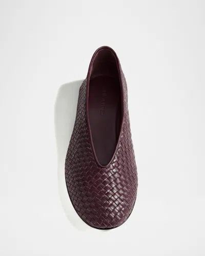 Bottega Veneta Women Rosa Flat Leather Ballerinas With Intrecciato Motif In Brown
