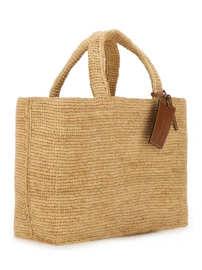 Manebi Medium Raffia Handbag "sunset" In Sand