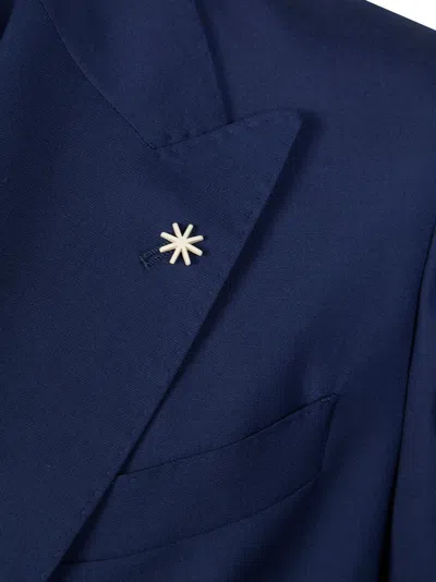 Manuel Ritz Deep Navy Double Breasted Wool Suit In Blue