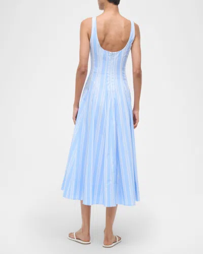 Staud Wells Paneled Striped Cotton-blend Poplin Midi Dress In Blue