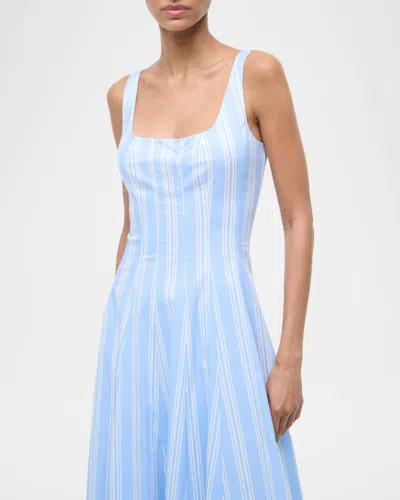 Staud Wells Paneled Striped Cotton-blend Poplin Midi Dress In Blue