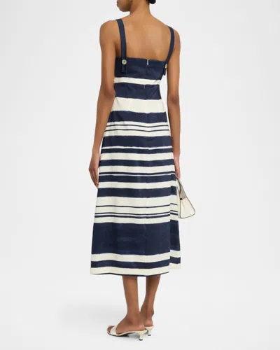 Veronica Beard Ella Striped Linen Midi Dress In Navy Dove White In Black