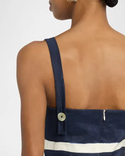 Veronica Beard Ella Striped Linen Midi Dress In Navy Dove White In Black