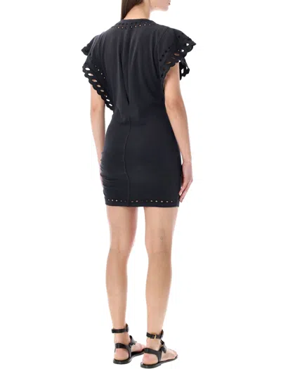 Isabel Marant Étoile Orlane Broderie Anglaise Cotton-jersey Mini Dress In Black