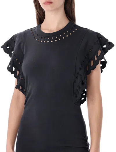 Isabel Marant Étoile Orlane Broderie Anglaise Cotton-jersey Mini Dress In Black