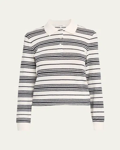 Frame Black And White Long-sleeved Polo Shirt With Striped Motif In Fabric Woman In White