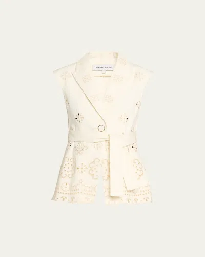 Veronica Beard Townes Eyelet Cotton Twill Vest In White