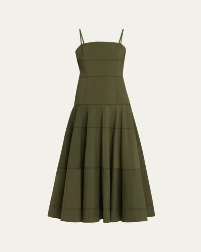 Veronica Beard Ilona Topstitch Detail Cotton Blend Dress In Green