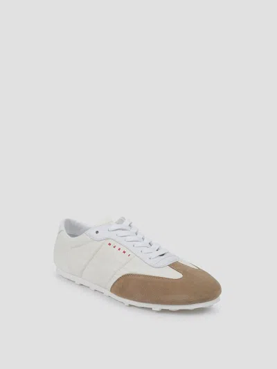 Marni Smooth Polyamide Sneakers With Suede Accents In White