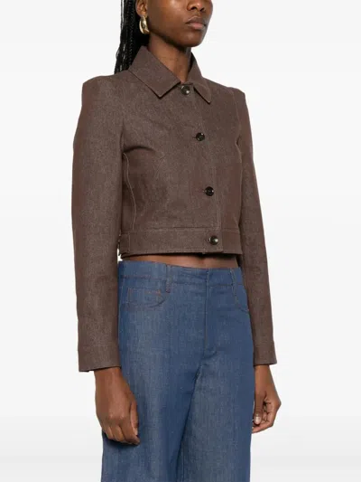Max Mara Cropped Brown Denim-effect Jacket In Purple