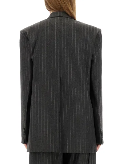 Sportmax Double-breasted Oversized Anthracite Jacket With Pinstripe Detail In Gray