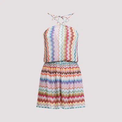 Missoni Short Jumpsuit In Lame Viscose With Pixel-effect Zigzag Pattern In Multi