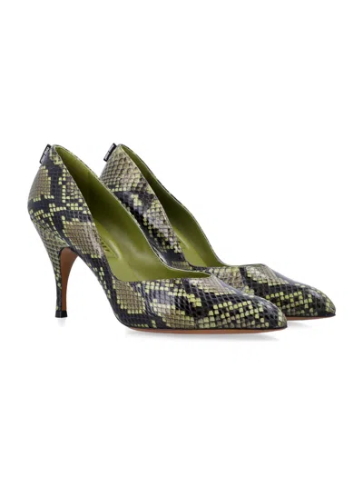 Miu Miu Python-print Ayers Leather Pumps With 85 Mm Heel In Green