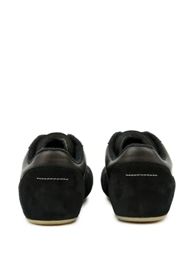 Mm6 Maison Margiela Contemporary Black Leather And Suede Sneakers With Square Toe