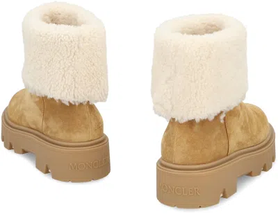 Moncler Aurea Mini Ankle Boots In Suede Leather And Shearling In Brown