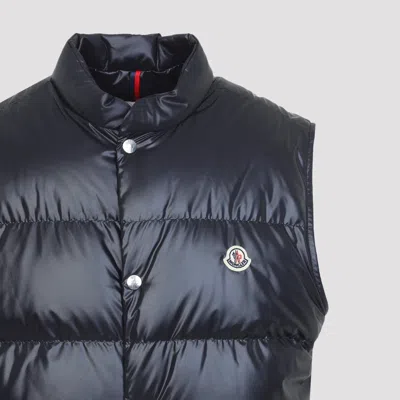 Moncler Restigo Quilted Vest With Logo Patch In Blue
