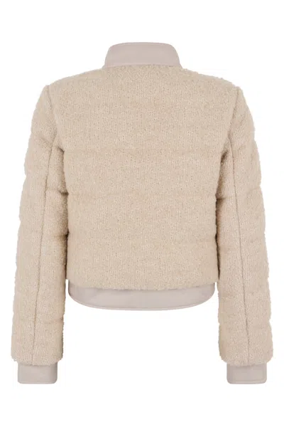Moncler Mini Short Down Jacket In Wool Blend Boucle Loop In Brown