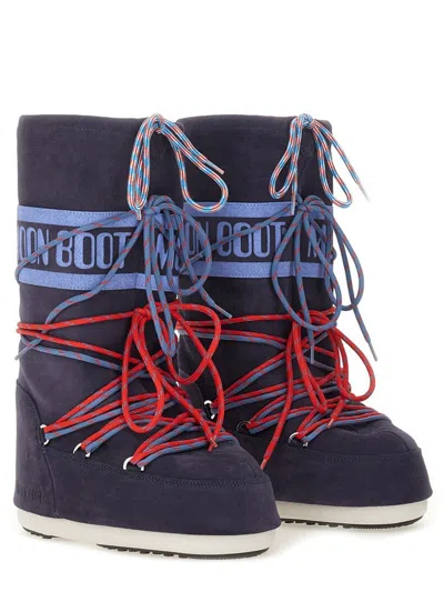 Moon Boot Iconic Leather Boot In Blue