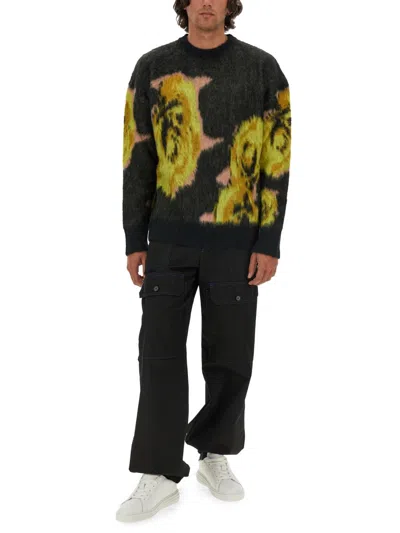 Msgm Underground Pixelled Roses Jersey In Black