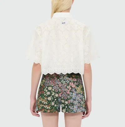 Msgm Delicate Eyelet Cropped Shirt With Scalloped Hemline In White