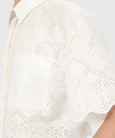 Msgm Delicate Eyelet Cropped Shirt With Scalloped Hemline In White