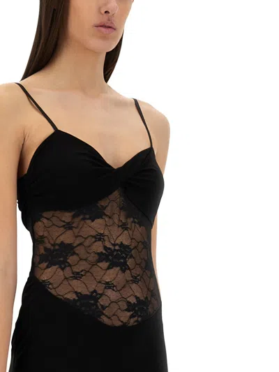 Nina Ricci Mermaid Dress With Lace Inserts In Black