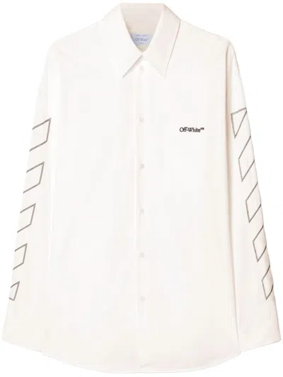 Off-white Off White Front Button Fastening Shirt With Chest Patch Pocket And Embroidered Logo In White