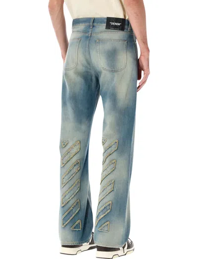 Off-white Blue Diagonal Raw Patch 90s Skate Jeans In Blue