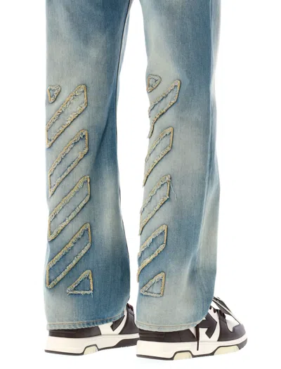 Off-white Blue Diagonal Raw Patch 90s Skate Jeans In Blue