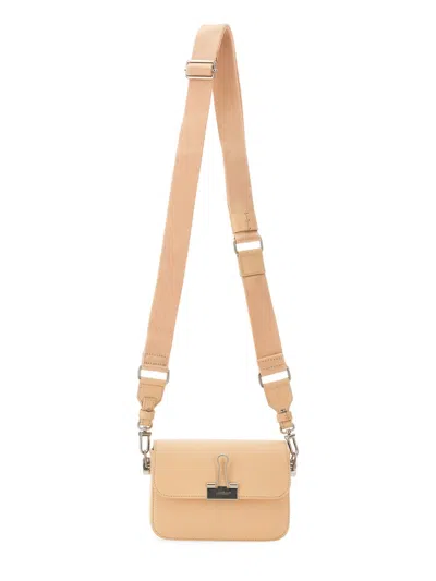 Off-white Rectangular Light Beige Shoulder Bag With Silver-tone Closure In Sand