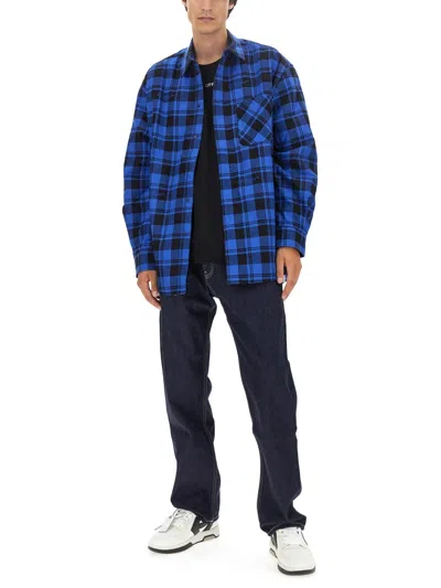 Off-white Check Flann Padded Overshirt Dark In Blue