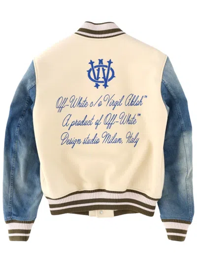 Off-white Denim-sleeve Bomber Jacket In Multi