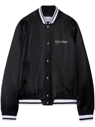 Off-white Black Polyester Bomber Jacket With Contrast Detailing In Blue