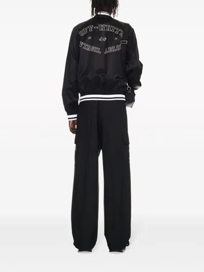 Off-white Black Polyester Bomber Jacket With Contrast Detailing In Blue