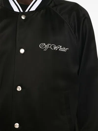 Off-white Black Polyester Bomber Jacket With Contrast Detailing In Blue