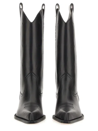 Off-white Texas-inspired Leather Walking Boots For Women In Black