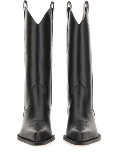 Off-white Texas-inspired Leather Walking Boots For Women In Black