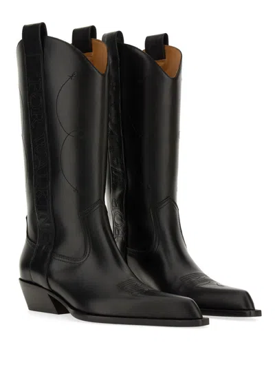 Off-white Texas-inspired Leather Walking Boots For Women In Black