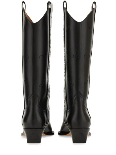 Off-white Texas-inspired Leather Walking Boots For Women In Black