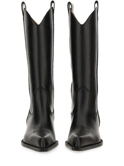 Off-white Texas-inspired Leather Walking Boots For Women In Black