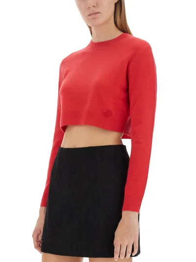 Patou Red Solid Crew Neck Sweater In Red